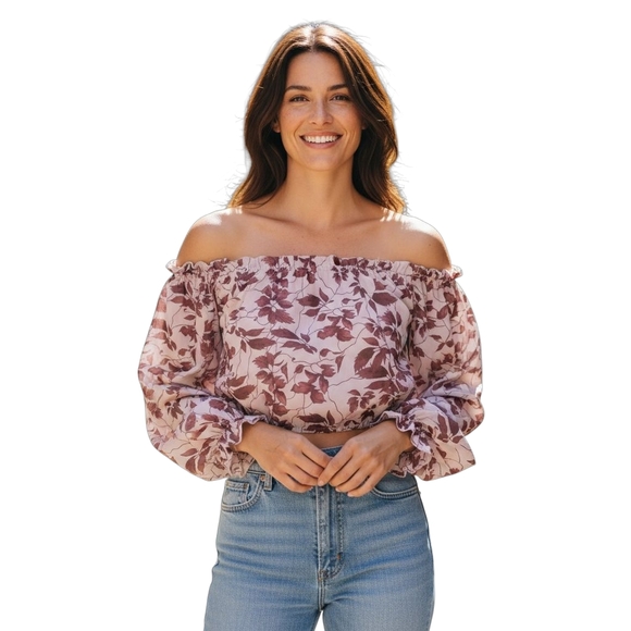 mundefeis Tops - Mundefeis Off White and Brown Floral Crop